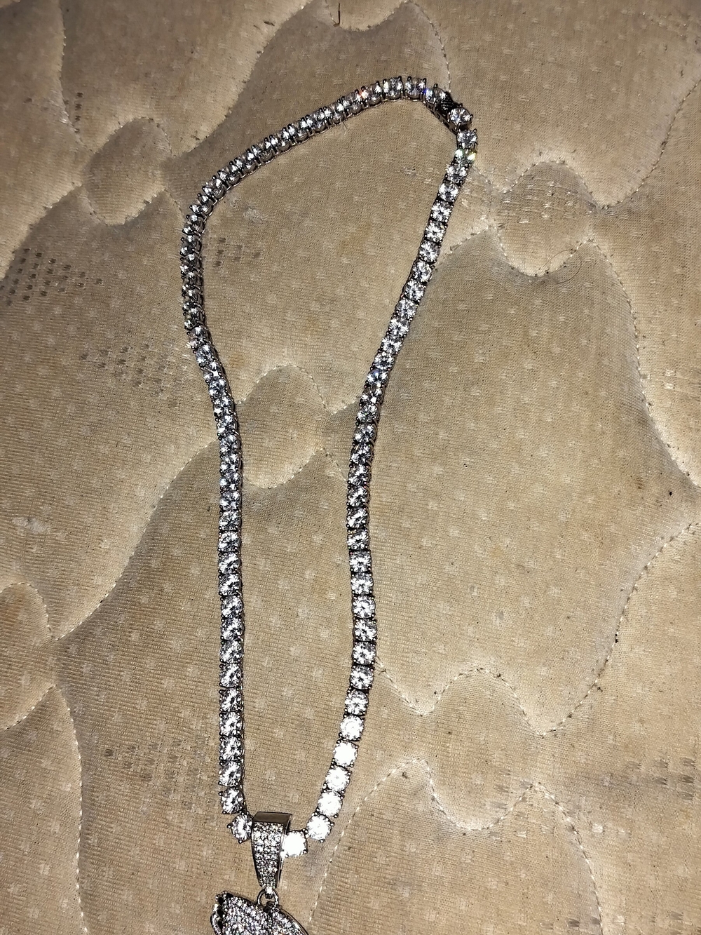 Silver-Tone Crystal Tennis Necklace with Pendant - Sparkling White